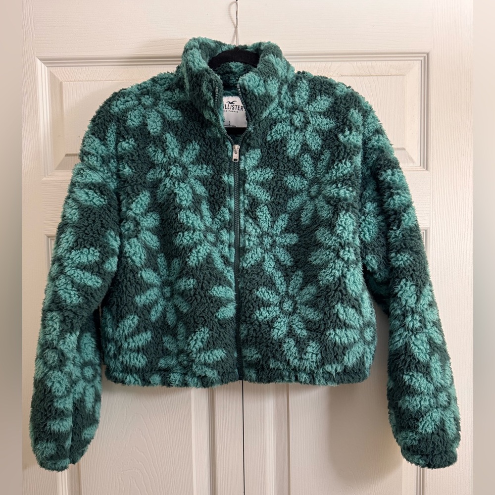 Hollister Teal Textured Zip-Up Jacket
